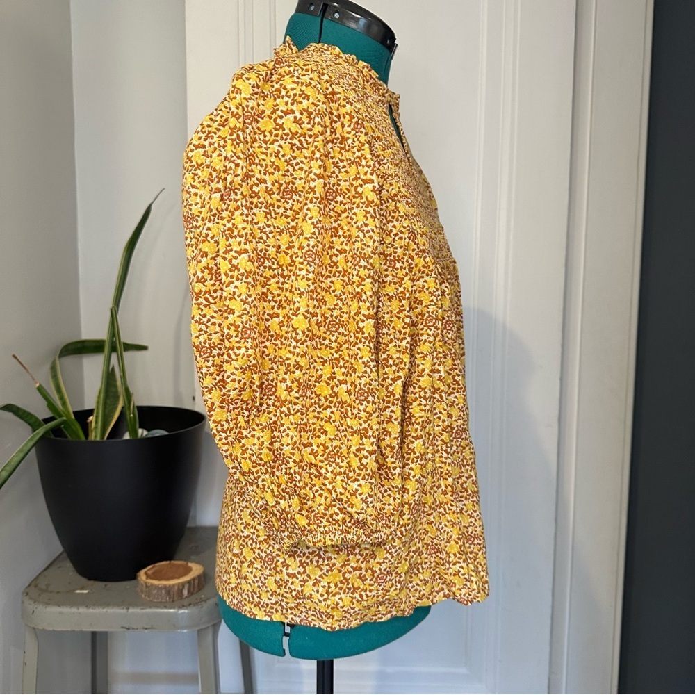 Universal Thread Yellow Floral Smocked Peasant Blouse - Picture 3 of 8